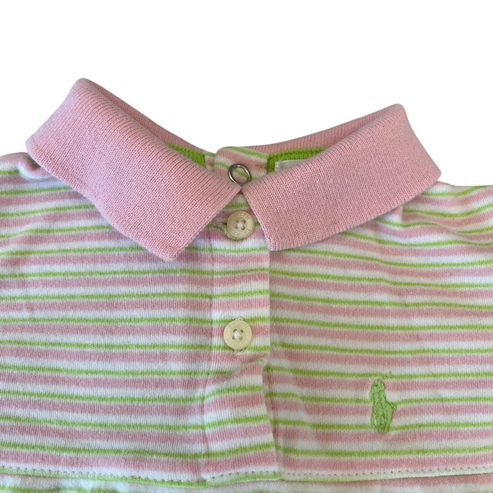 Ralph Lauren Pink Green Striped Cotton Footed One Piece Romper Pajamas 6M
